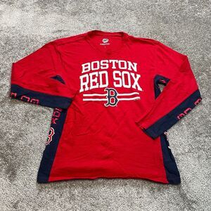 Hands High Shirt Mens Large Red Boston Red Sox Long Sleeve Cotton Baseball Crew